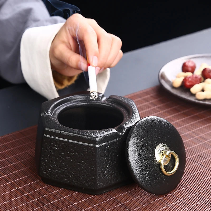 Aschenbecher Mit Deckel Schwarz